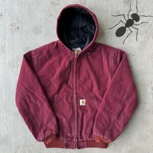 Vintage Carhartt JQ646 YOUTH red hooded work wear jacket